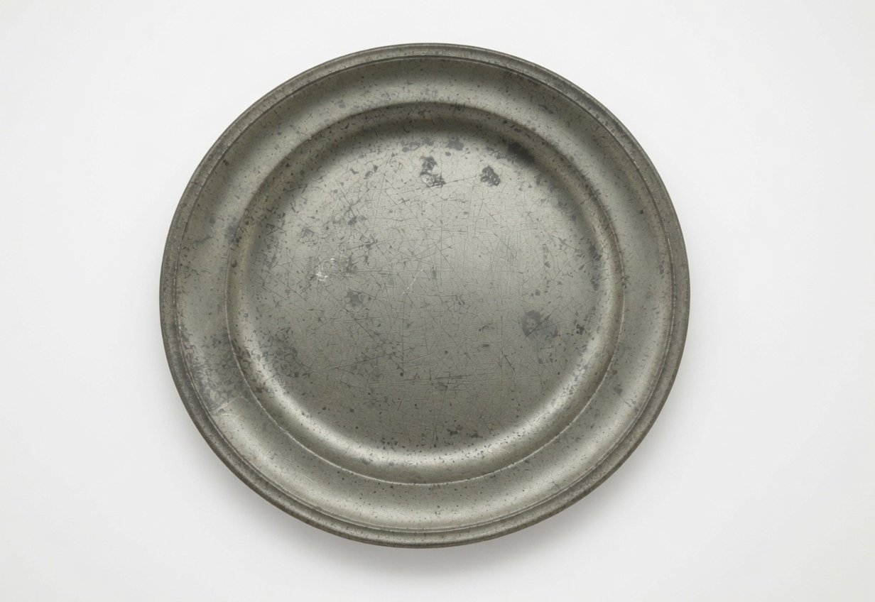 Mid-18th-century pewter plate from Vevey, standing-lion ANDRE UTIN touchmark
