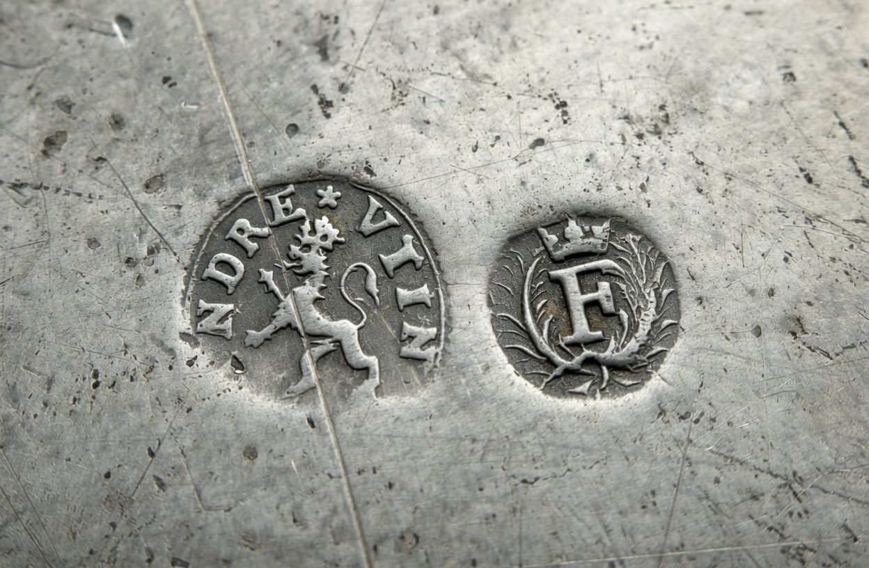 Standing-lion ANDRE VTIN touch beside the crowned F quality mark on the reverse